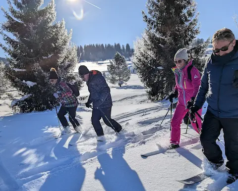 Cours de ski jura. Activités ski de randonnée nordique, télémark, ski-raquette, randonnées raquettes, biathlon, vtt sur neige, en famille ou en groupe EVG/EVJF dans le Jura