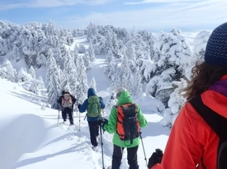 Traversée du Jura Franco-Suisse en raquettes - Séjours et stages dans le Jura - Un itinéraire unique qui domine le lac...